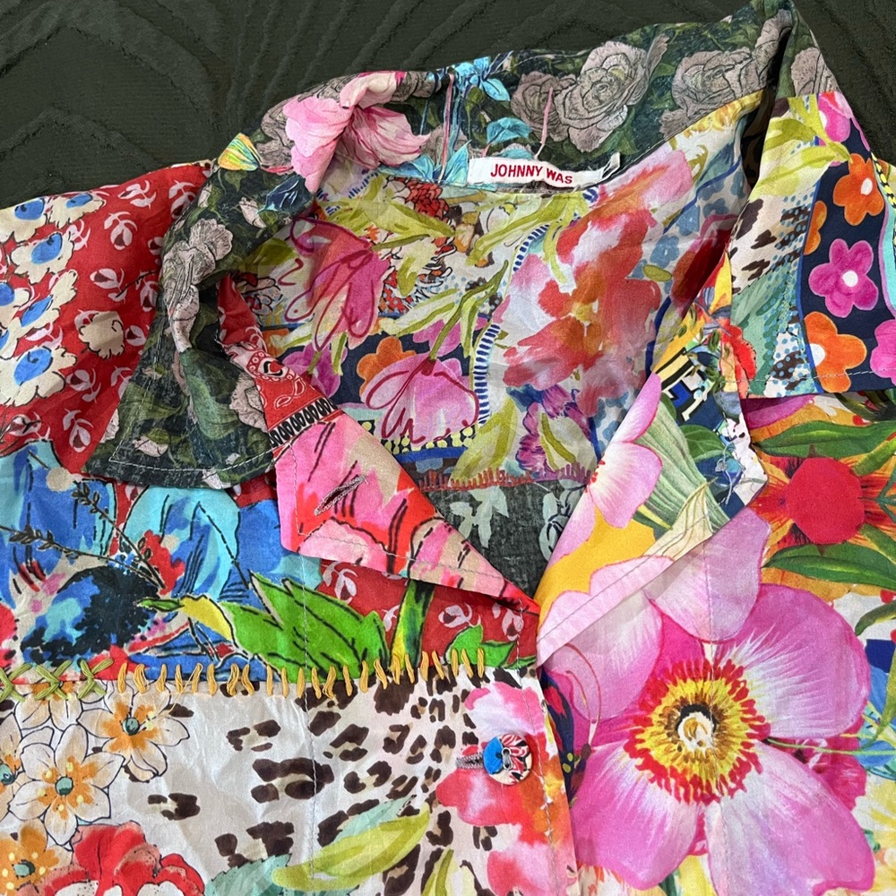 Johnny Was Multicolor Floral Patchwork Shirt - image 4